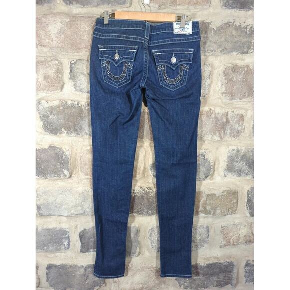 True Religion Jeans Woman's 28 Julie Dark Wash Bejeweled Y2K Button Pockets - Picture 2 of 14